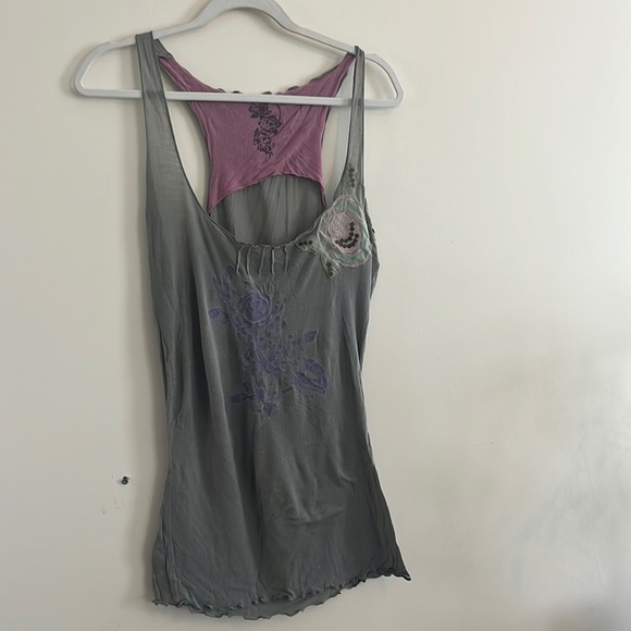 Dex Y2K Floral Beaded Tank Top Stretchy M Embroidery Gray indie sleeze alt - Picture 1 of 5